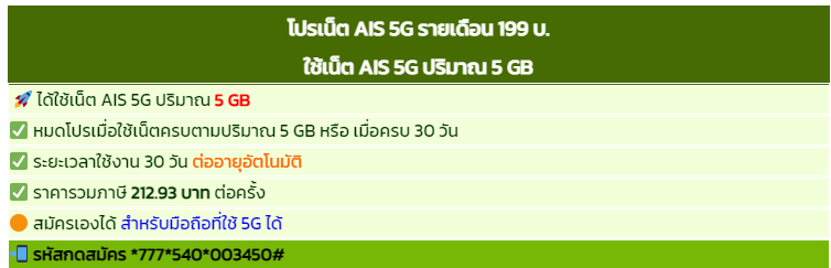 โปรเน็ต AIS 5G เน็ตแรง ตอบโจทย์ทุกการใช้งาน