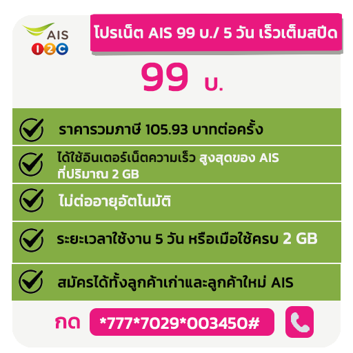 โปรเน็ต AIS รายวัน เน็ตเร็วเต็มสปีด